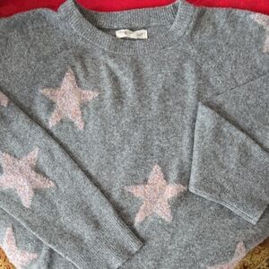 Lou & Grey Gray Crewneck Sweater with Pink Sparkly Star Accents